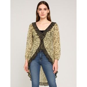 Let Me Be Sheer Duster Blouse Womens S Green Paisley Ruffle Top Fairy Whimsigoth